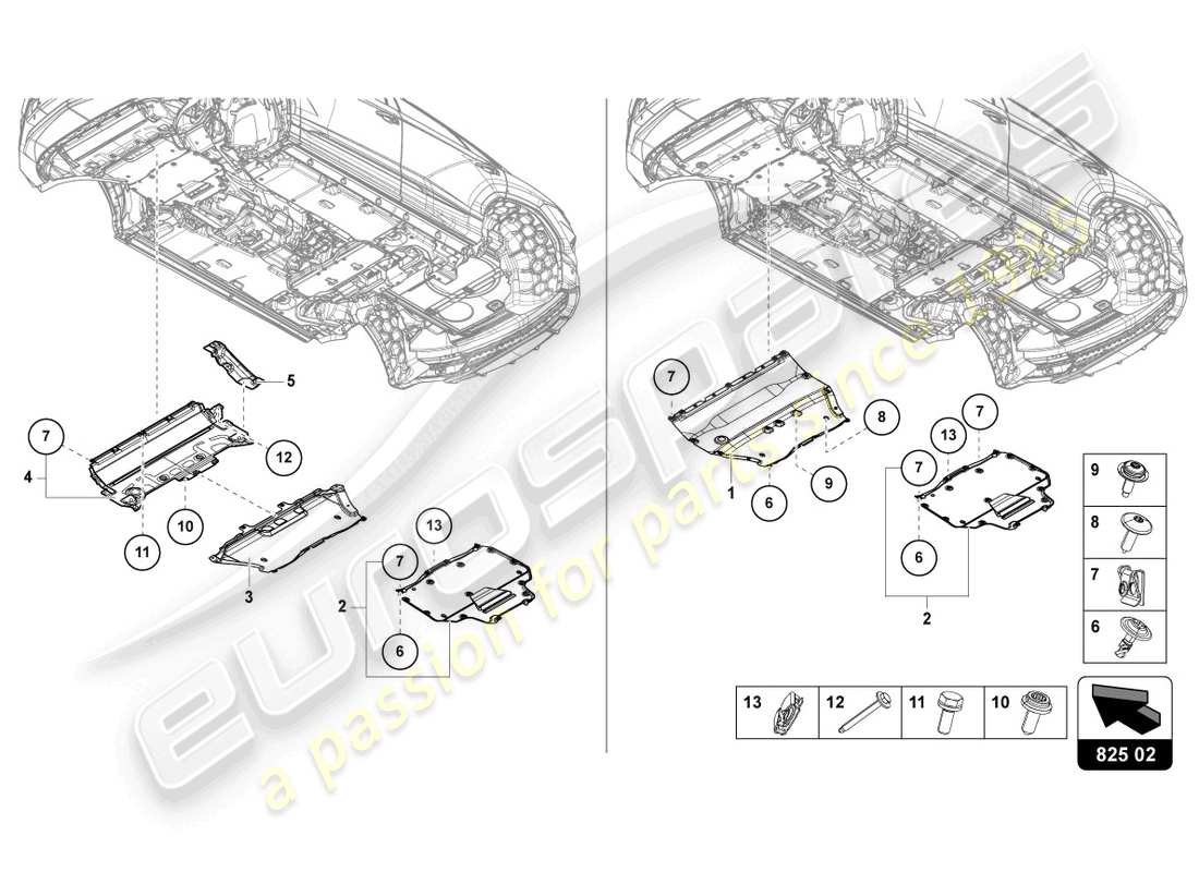 lamborghini urus performante (2024) rivestimento sottoscocca diagramma delle parti