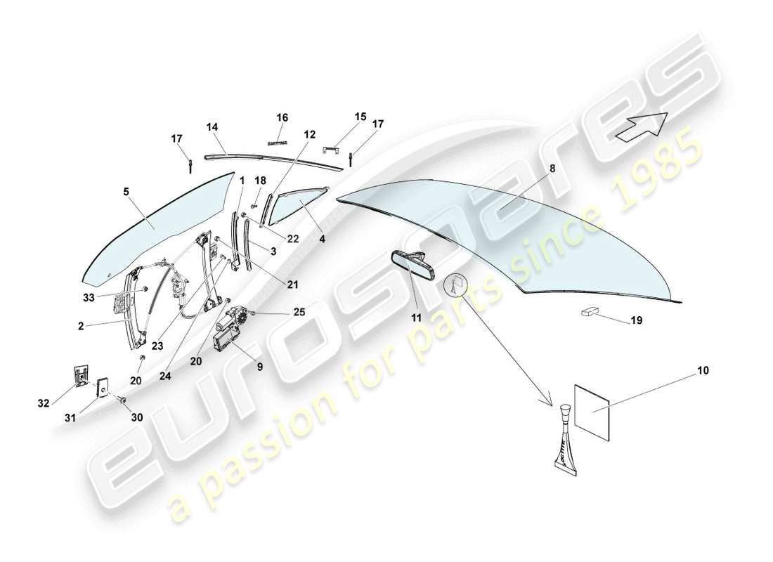 lamborghini lp560-4 spyder fl ii (2014) vetri da finestra diagramma delle parti