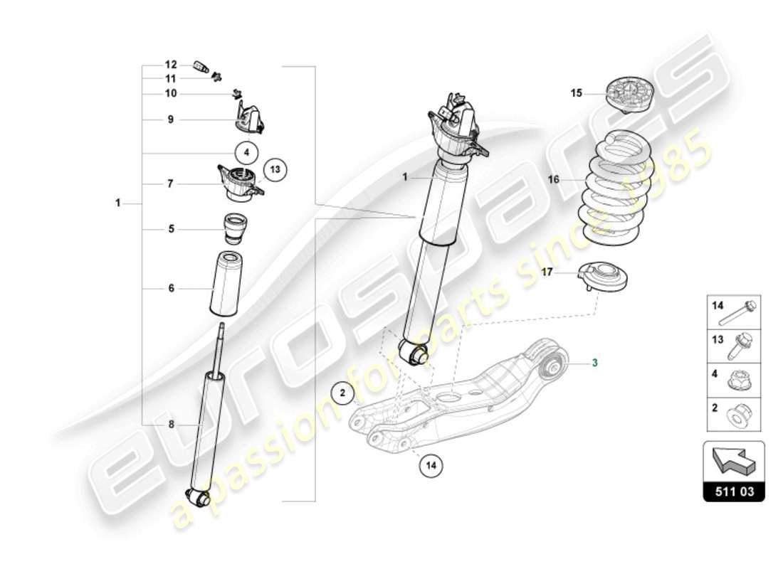 lamborghini urus performante (2024) ammortizzatore diagramma delle parti