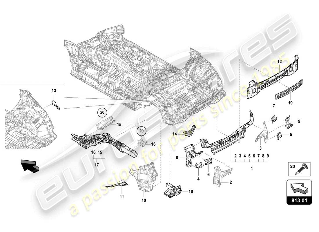 lamborghini urus s (2024) sottoscocca posteriore diagramma delle parti
