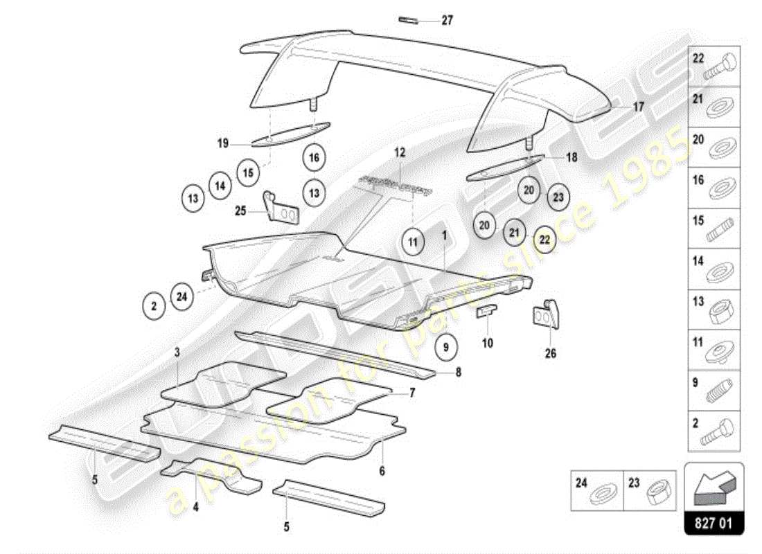 lamborghini diablo vt (1998) spoiler posteriore diagramma delle parti