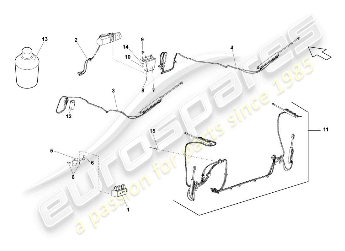 lamborghini lp550-2 spyder (2014) sistema idraulico per l'azionamento del tetto convertibile schema delle parti