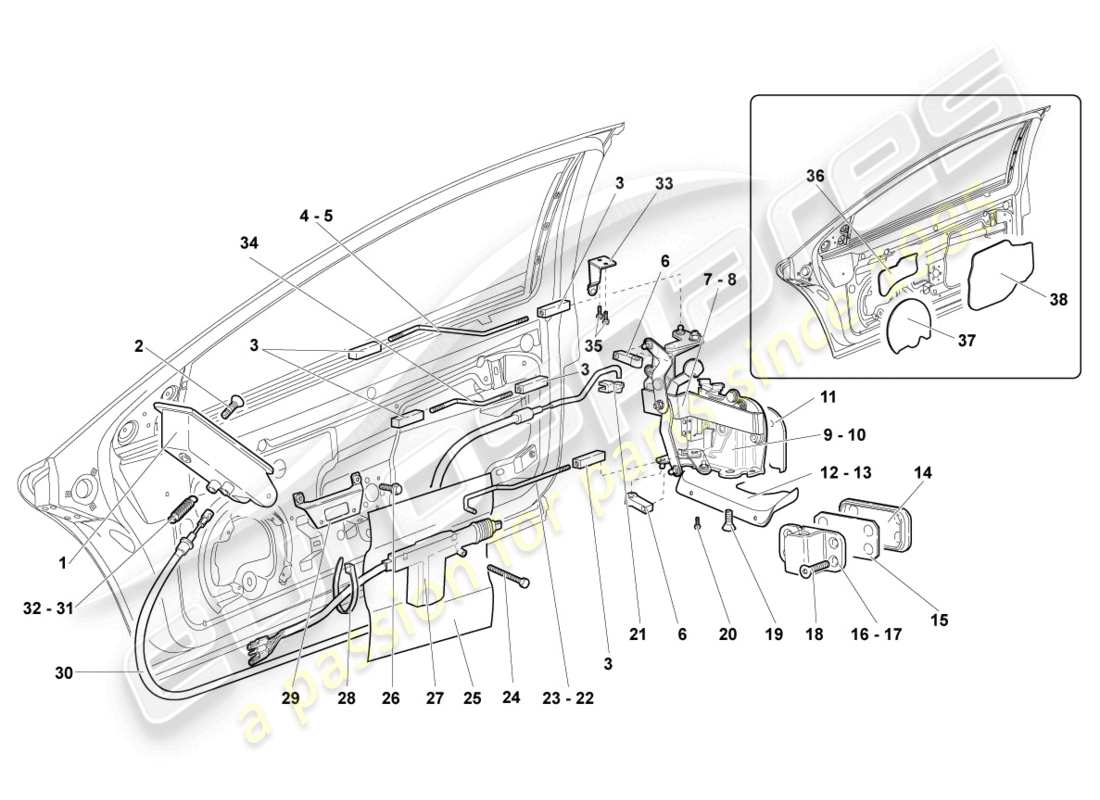 lamborghini lp640 coupe (2007) serratura diagramma delle parti