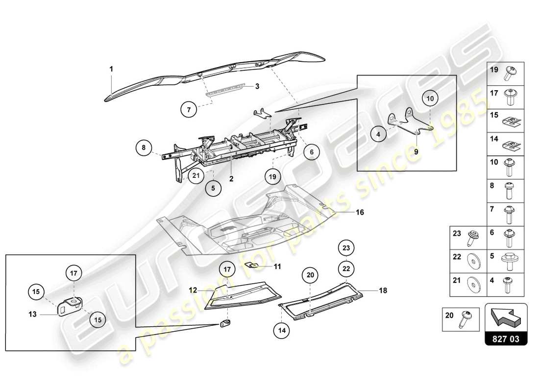 lamborghini ultimae roadster (2022) spoiler posteriore diagramma delle parti