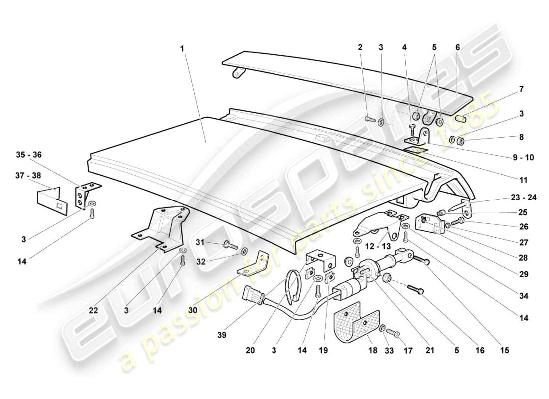 lamborghini lp640 roadster (2008) schema delle parti del coperchio posteriore