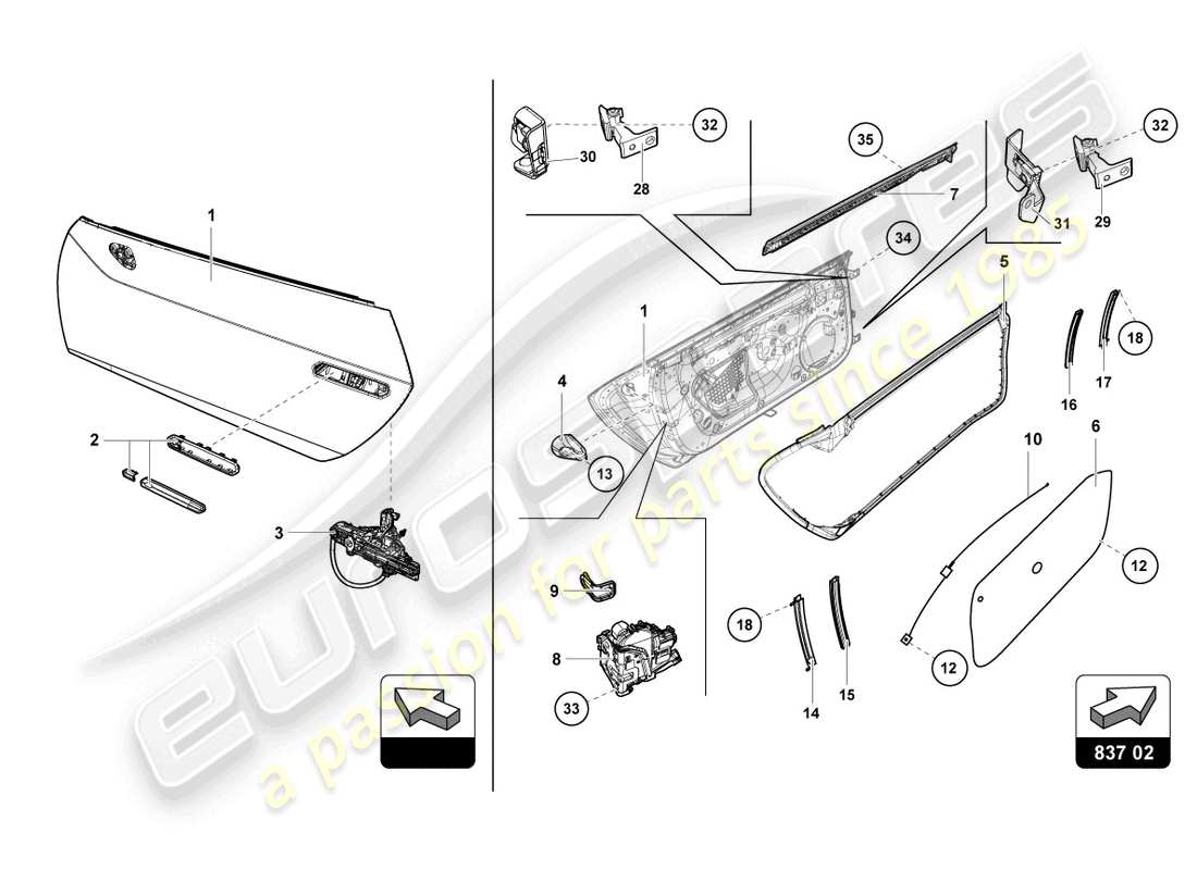 lamborghini super trofeo evo (2018) maniglia e serratura porte schema delle parti