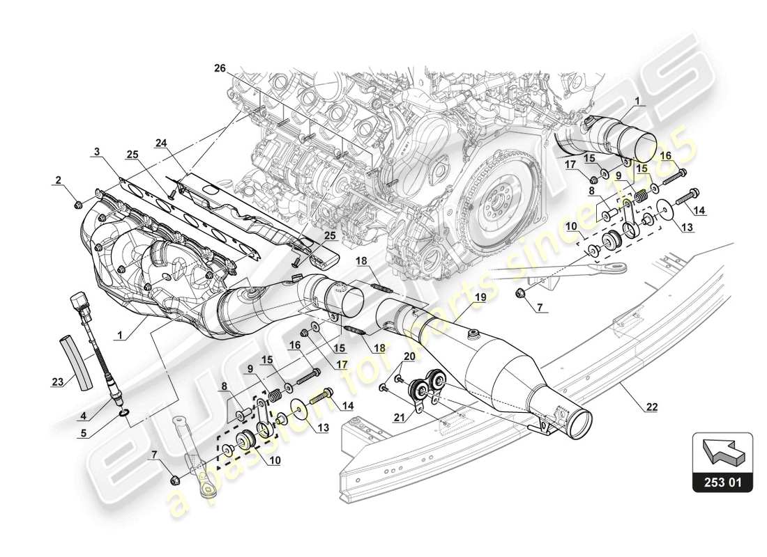 lamborghini gt3 evo (2018) sistema di scarico standard schema delle parti
