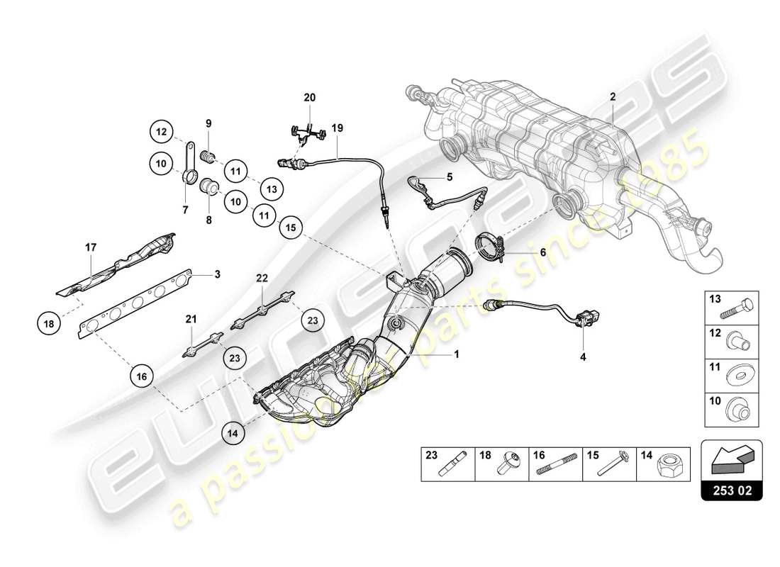 lamborghini 2021 (evo spyder) collettori di scarico schema delle parti