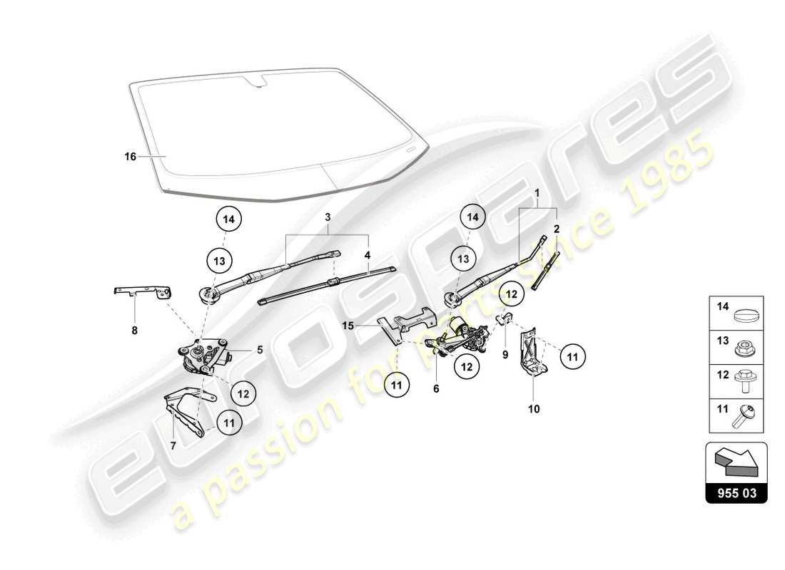 lamborghini evo coupe 2wd (2023) tergicristallo diagramma delle parti