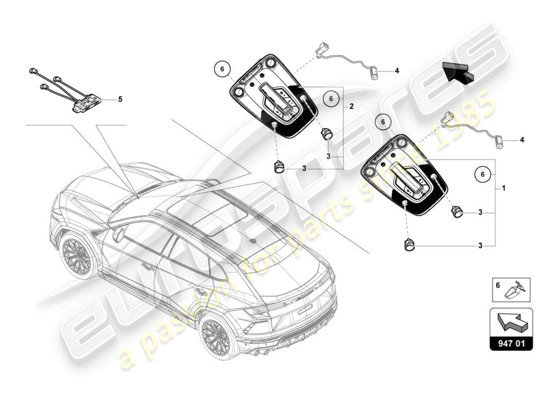 lamborghini urus s (2023) luce interna e da lettura diagramma delle parti
