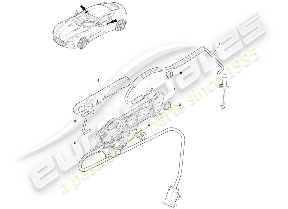 aston martin one-77 (2011) schema delle parti del gruppo maniglia