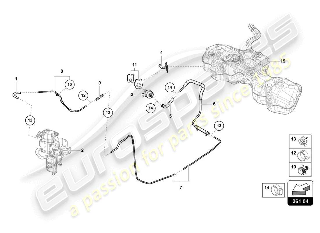 lamborghini urus (2020) diagramma delle parti della linea del carburante