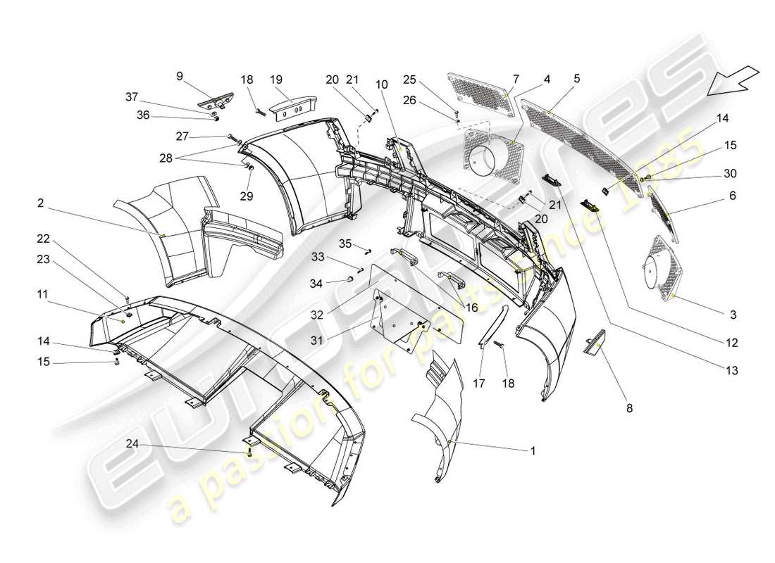 lamborghini gallardo coupe (2008) paraurti posteriore diagramma delle parti