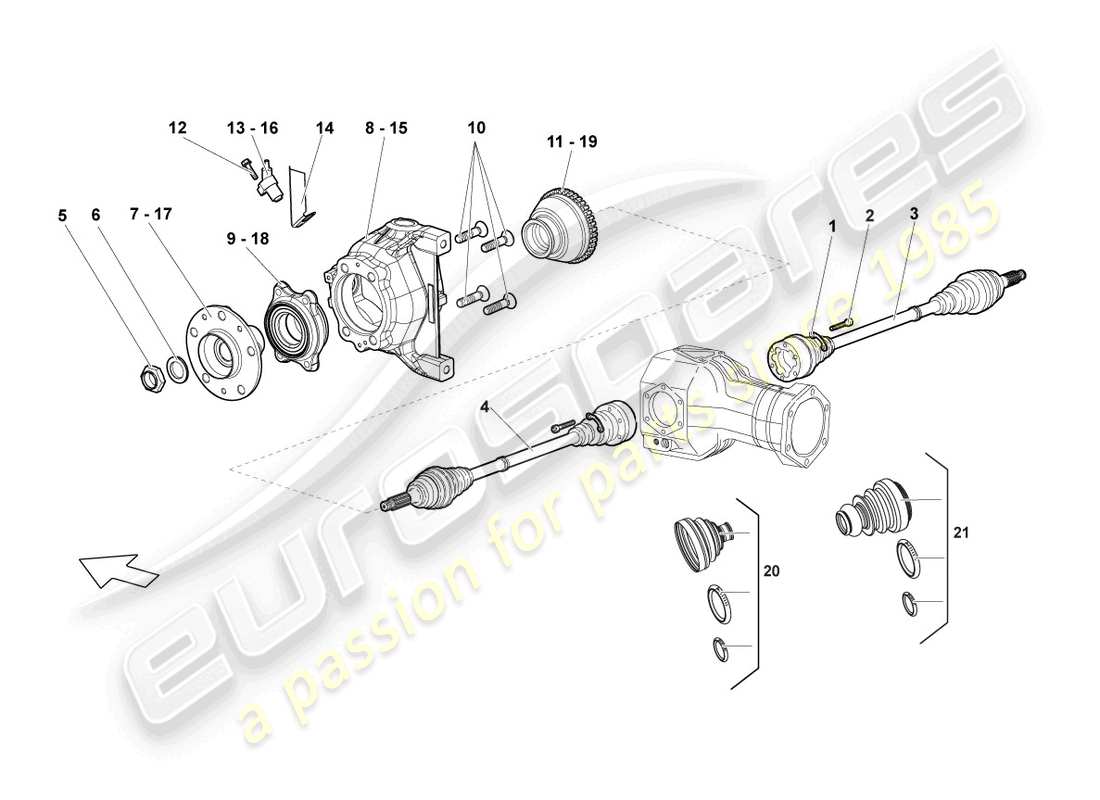 lamborghini lp670-4 sv (2010) albero di trasmissione anteriore diagramma delle parti