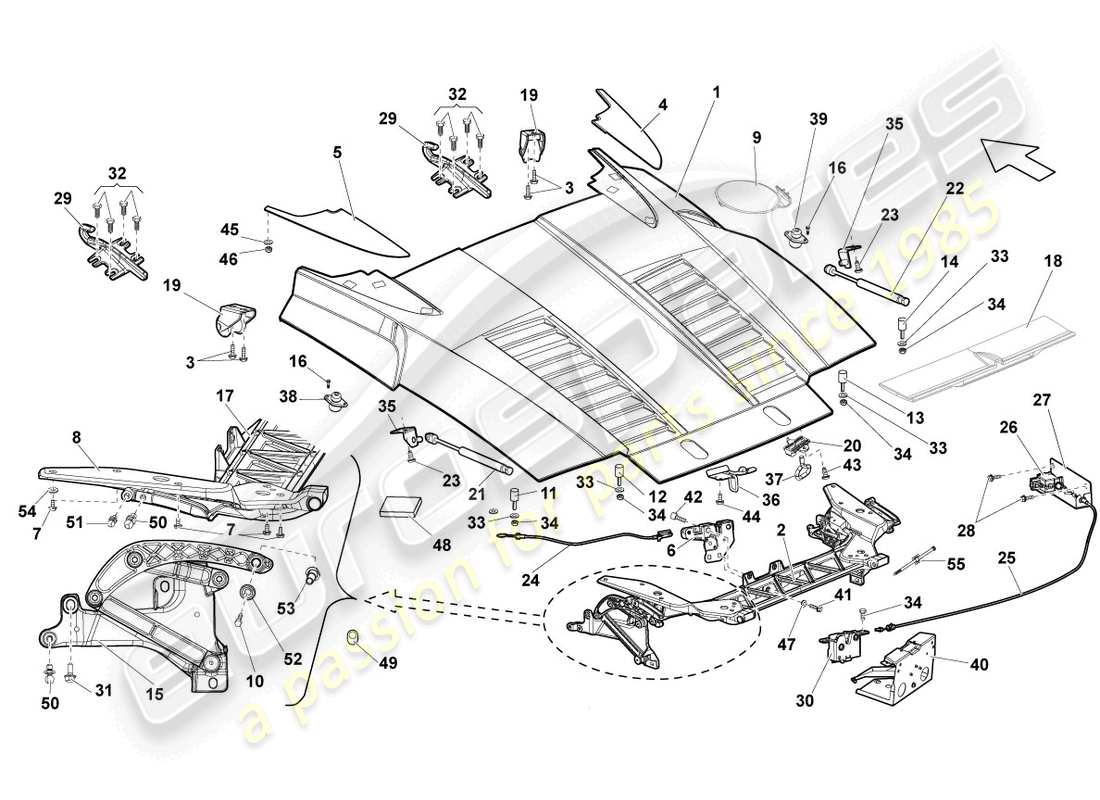 lamborghini gallardo spyder (2006) coperchio posteriore diagramma delle parti