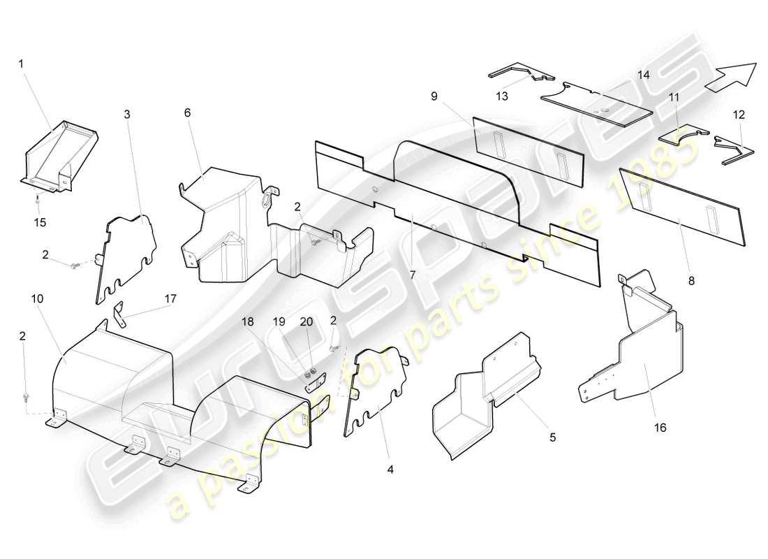 lamborghini gallardo spyder (2006) pannello trasversale con scottle diagramma delle parti