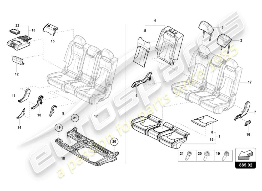 lamborghini urus (2020) sedile panca (3-seater) diagramma delle parti
