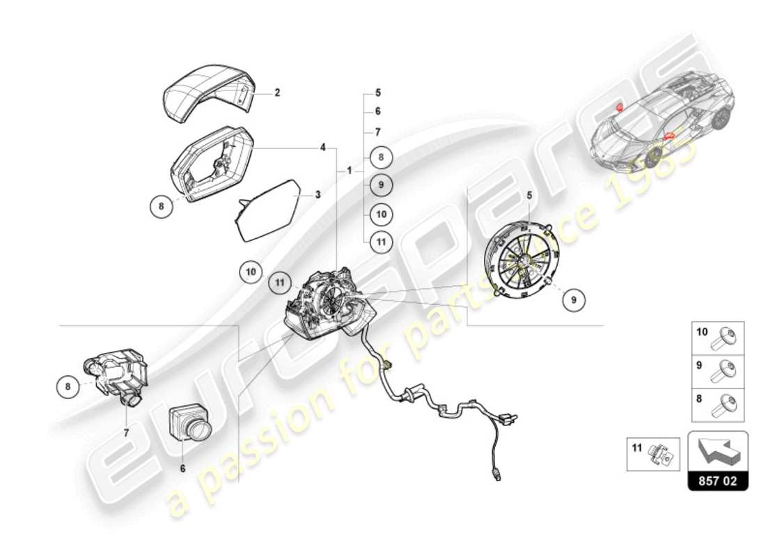 lamborghini revuelto coupe (2024) specchio esterno diagramma delle parti
