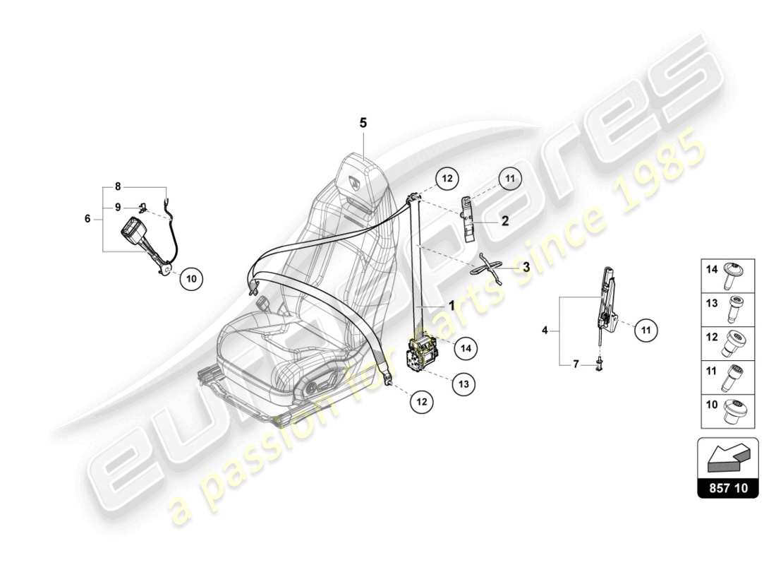 lamborghini urus (2020) cintura di sicurezza a tre punti anteriore schema delle parti