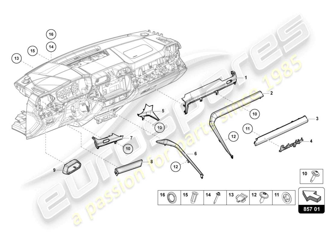 lamborghini urus (2020) pannello di rivestimento per cruscotto diagramma delle parti