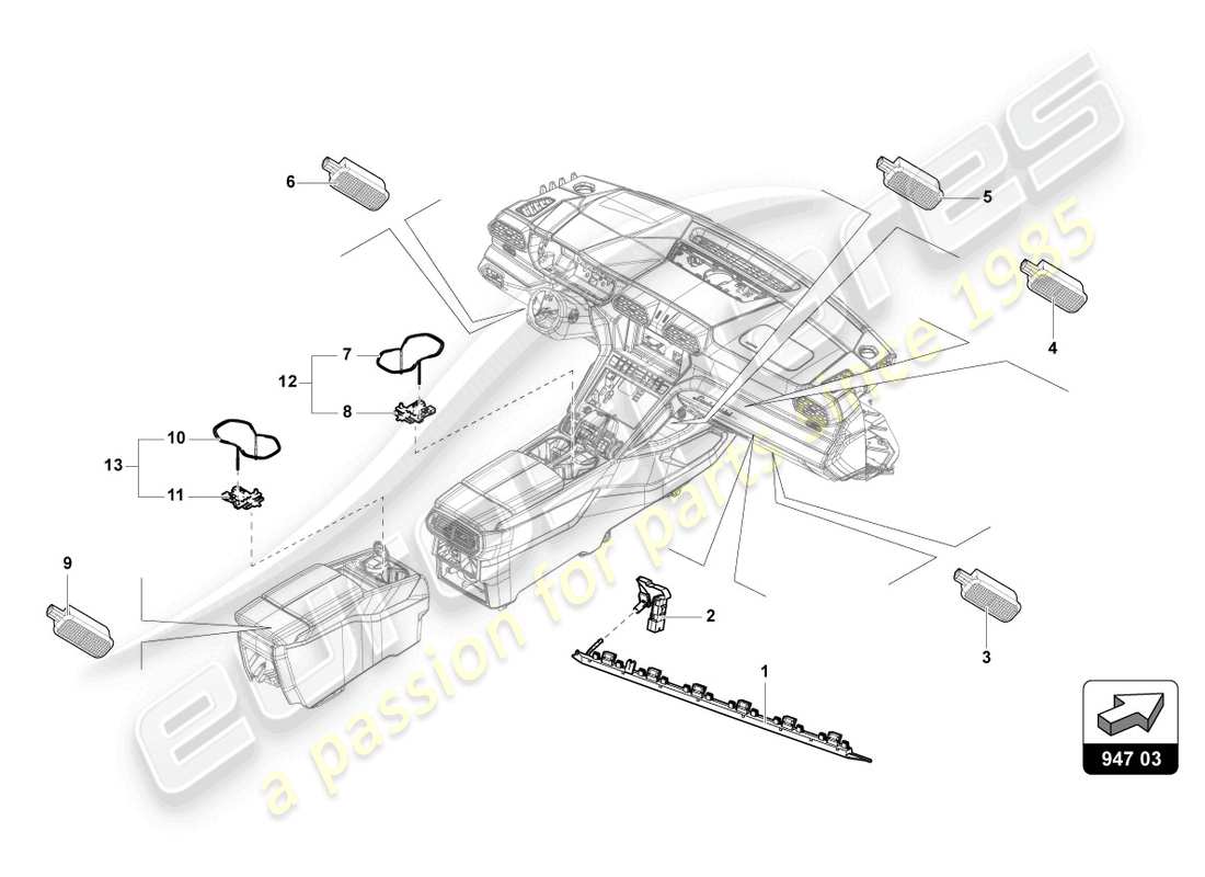 lamborghini urus (2022) illuminazione per console centrale diagramma delle parti
