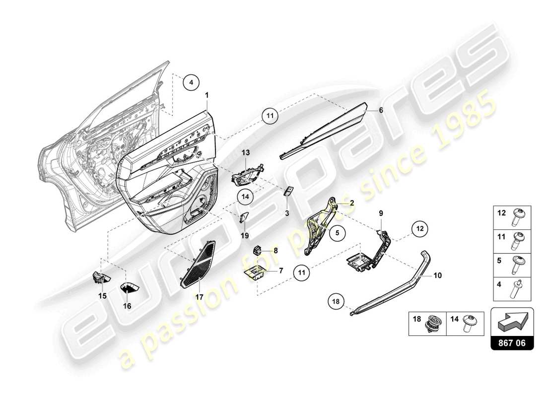 lamborghini urus (2020) pannello portiera posteriore schema delle parti