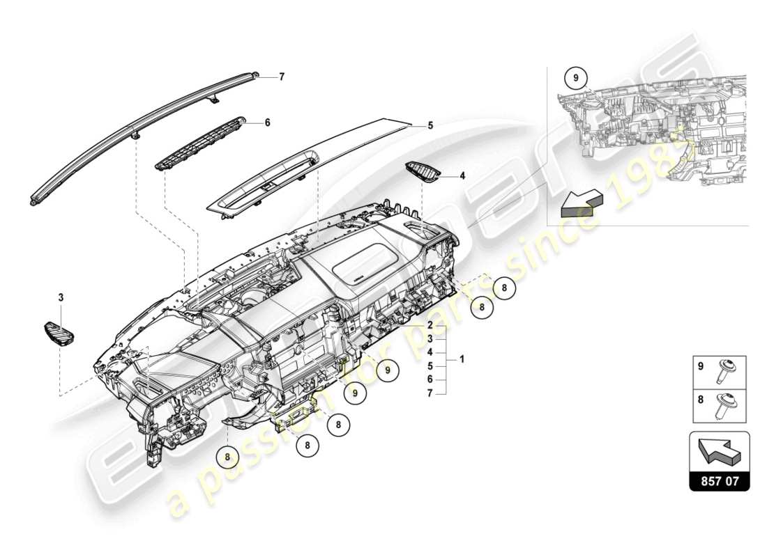 lamborghini urus (2020) pannello degli strumenti diagramma delle parti
