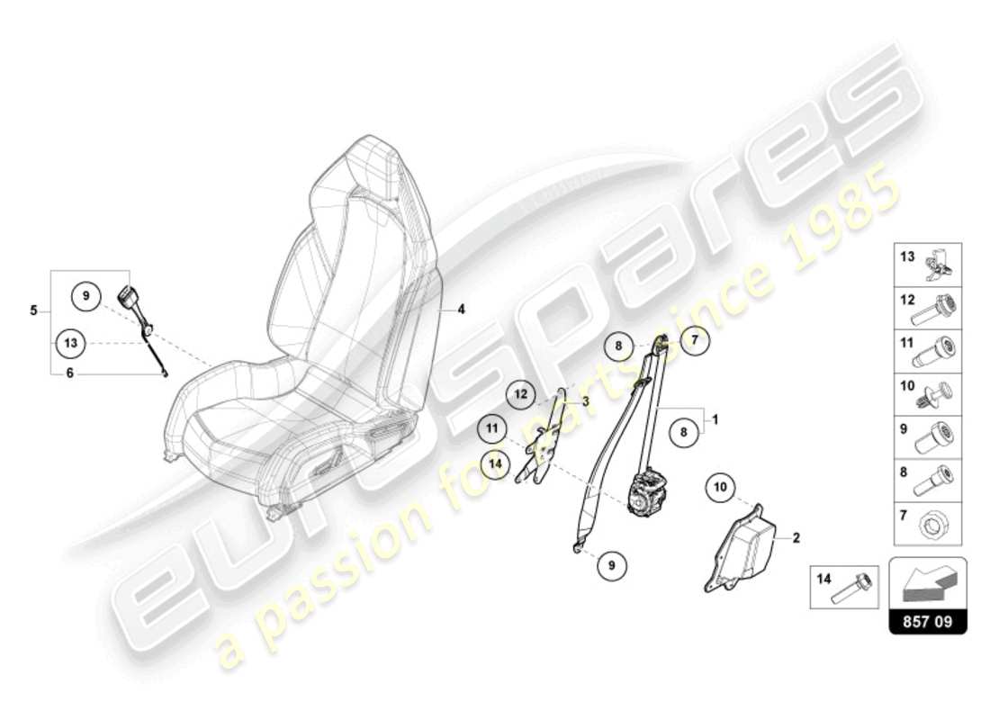 lamborghini revuelto coupe (2024) cintura di sicurezza a tre punti diagramma delle parti