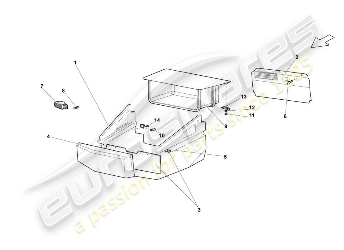lamborghini lp640 coupe (2008) profili per stivali bagagli diagramma delle parti