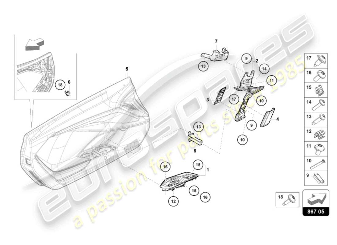 lamborghini revuelto coupe (2024) rivestimento per porta diagramma delle parti