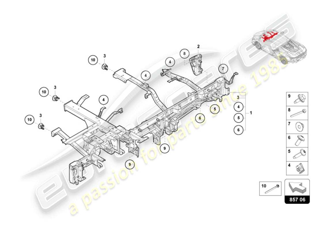 lamborghini revuelto coupe (2024) traversa per cruscotto schema delle parti