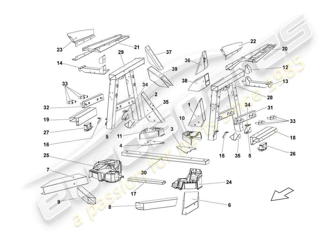 lamborghini lp560-4 coupe fl ii (2014) telaio posteriore diagramma delle parti