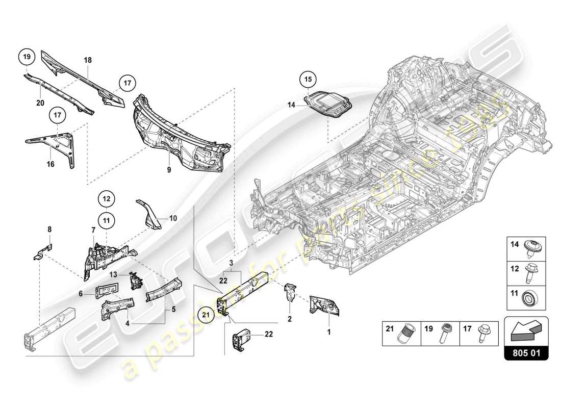 lamborghini urus performante (2024) sottoscocca anteriore diagramma delle parti