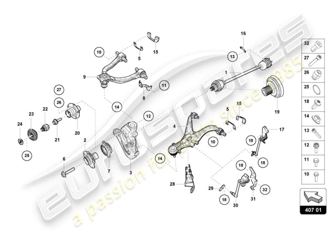 lamborghini evo spyder (2024) schema parte anteriore semiasse