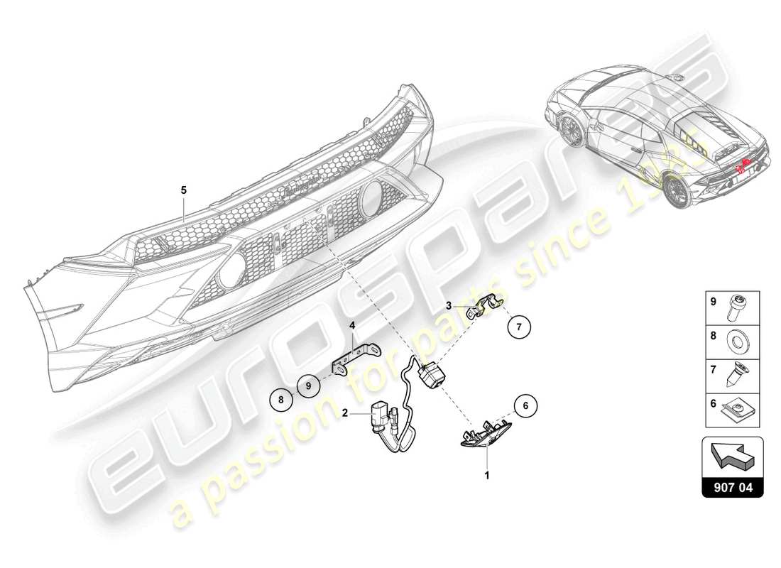 lamborghini 2022 (evo coupe) schema delle parti della telecamera di retromarcia