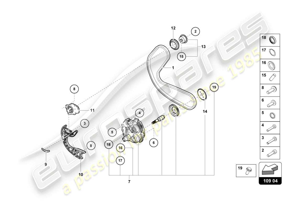 lamborghini evo coupe 2wd (2023) catena temporale diagramma delle parti