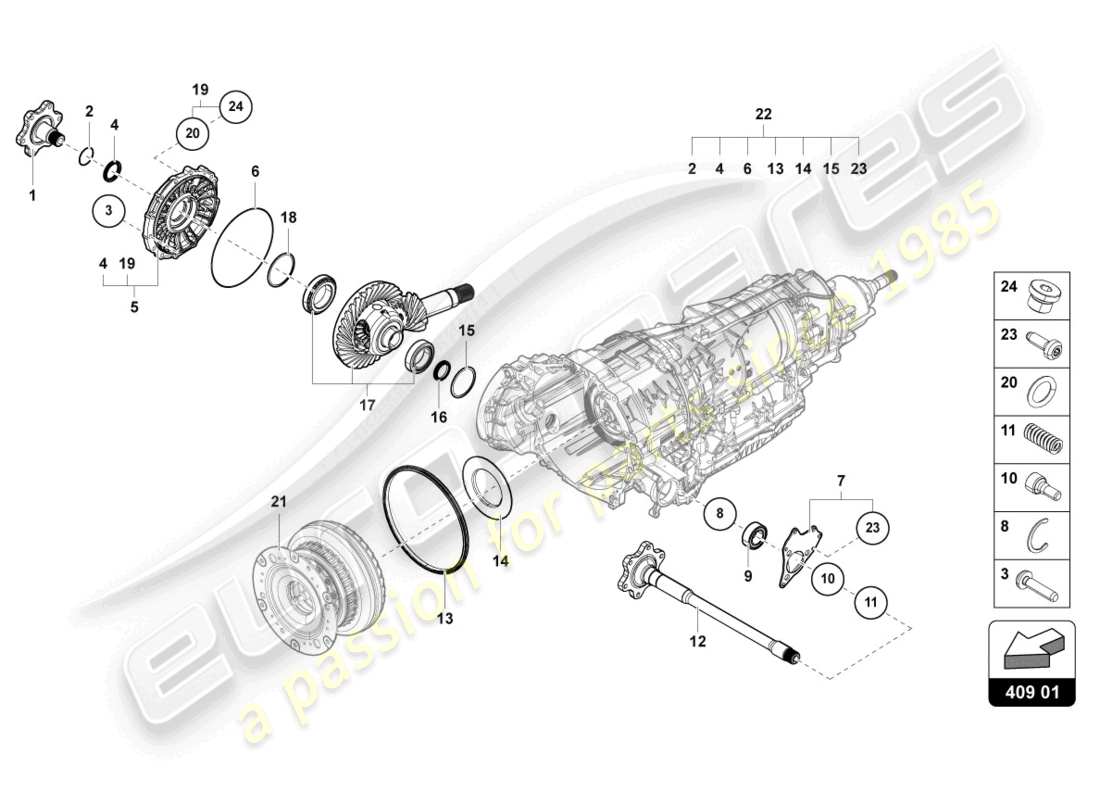 lamborghini urus s (2024) differenziale diagramma delle parti