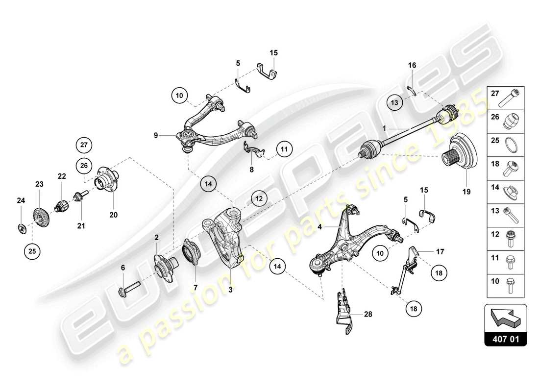 lamborghini evo spyder (2021) semiasse anteriore diagramma delle parti