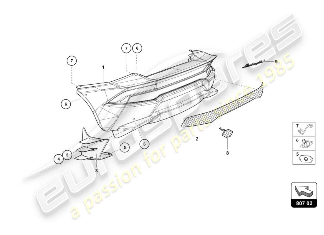lamborghini super trofeo (2016) schema delle parti paraurti posteriore