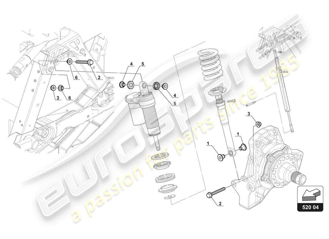lamborghini gt3 evo (2018) fissaggio ammortizzatore posteriore schema delle parti