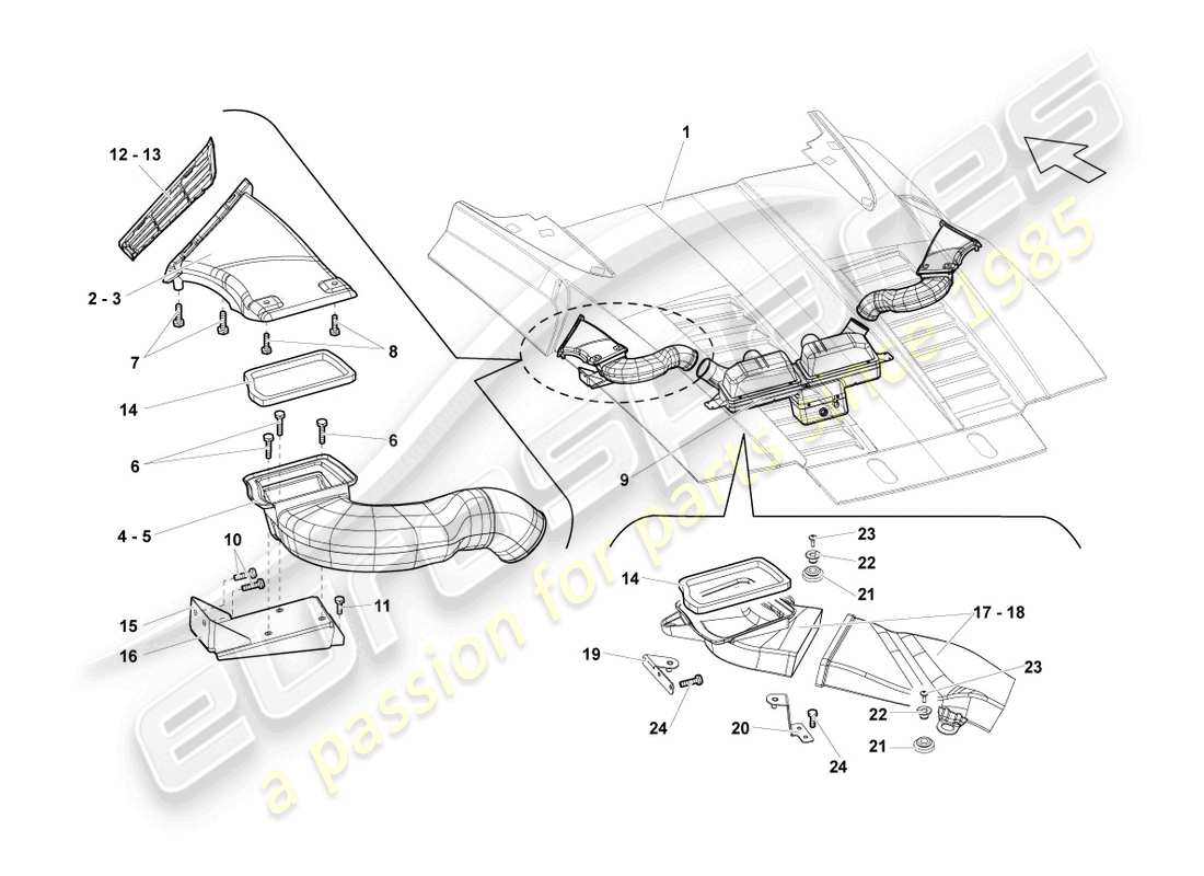 lamborghini lp560-4 spider (2014) filtro aria con parti di collegamento schema parte