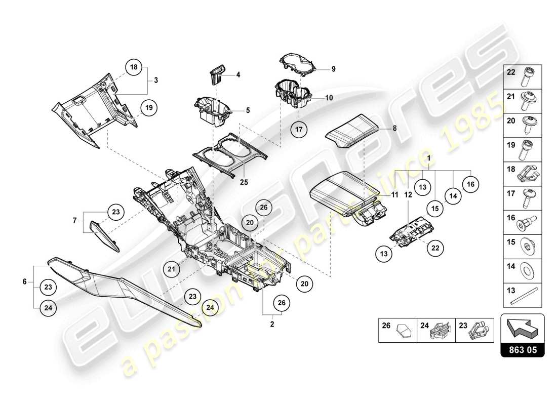 lamborghini urus (2020) tunnel centro superiore diagramma delle parti