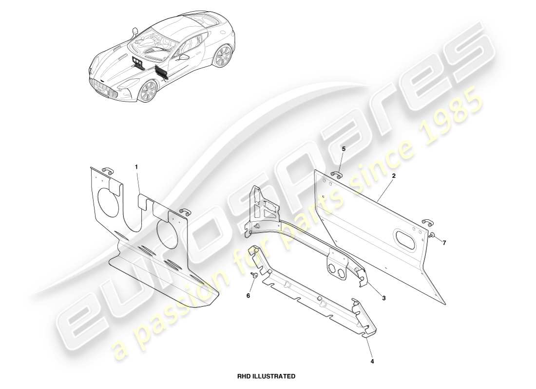 aston martin one-77 (2011) assemblaggio della punta dei piedi diagramma delle parti