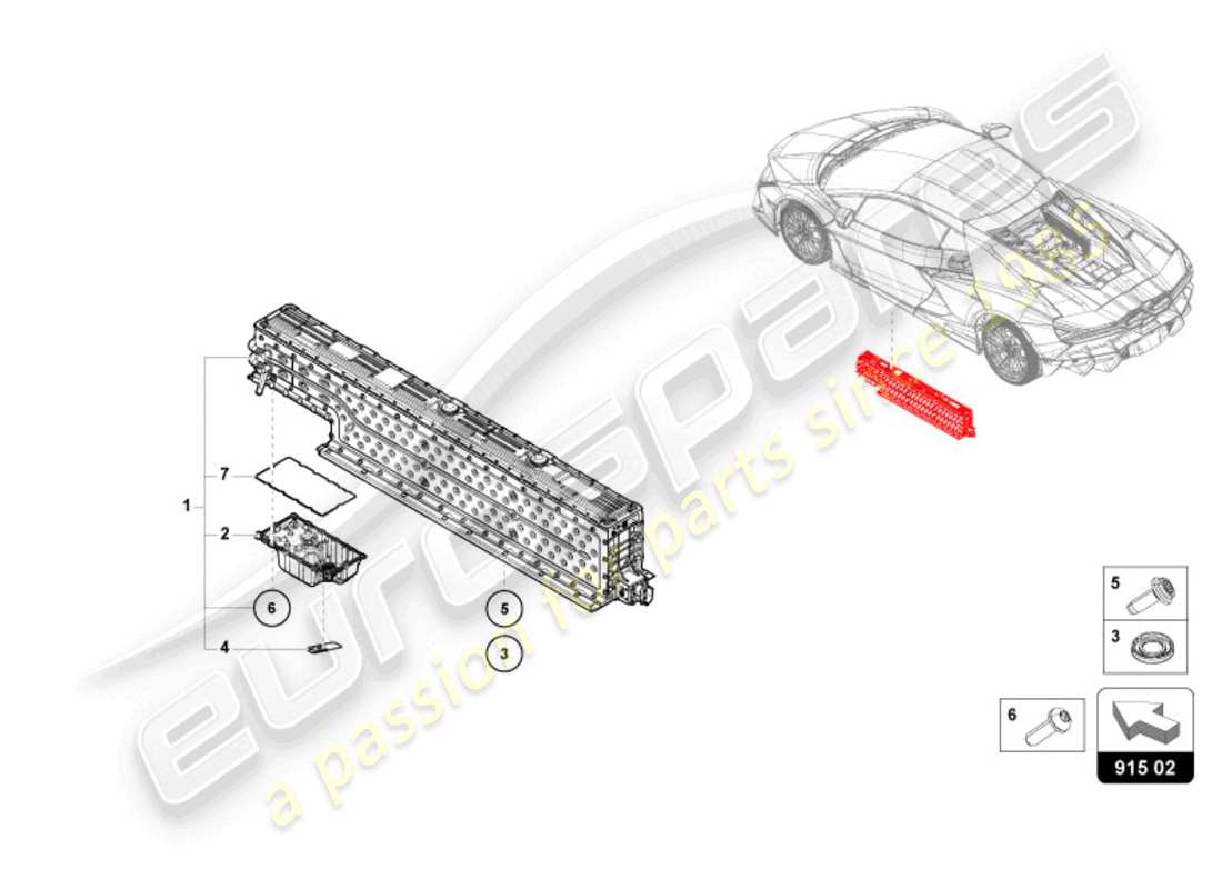 lamborghini revuelto coupe (2024) diagramma delle parti batteria ad alta tensione
