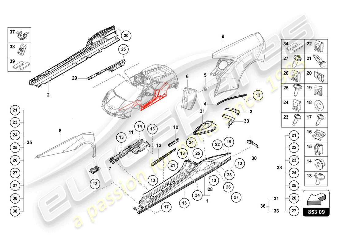 lamborghini sto (2022) lato esterno inferiore per passaruota schema parte