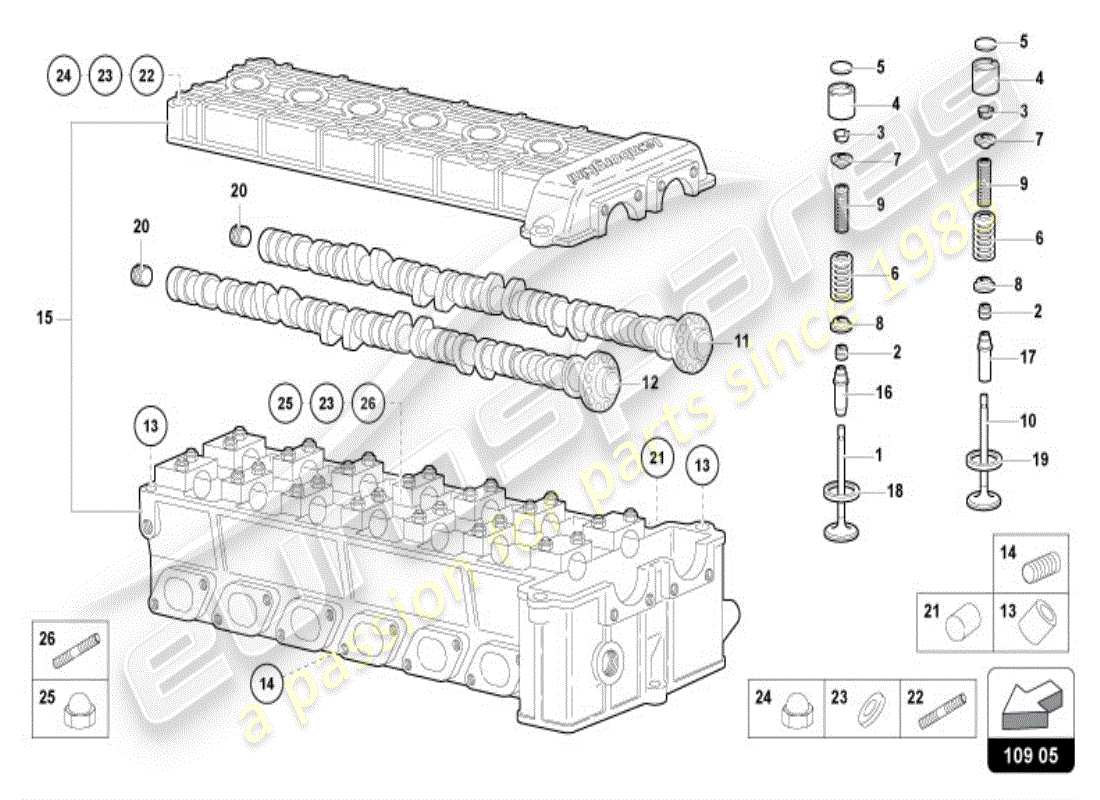 lamborghini diablo vt (1996) albero a camme testa destra diagramma delle parti