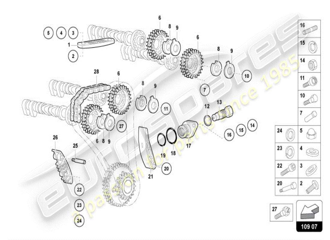 lamborghini diablo vt (1995) albero a camme, valvole diagramma delle parti