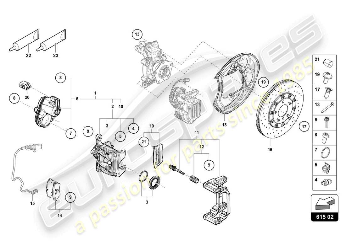 lamborghini urus (2020) freno posteriore a pinza fissa diagramma delle parti