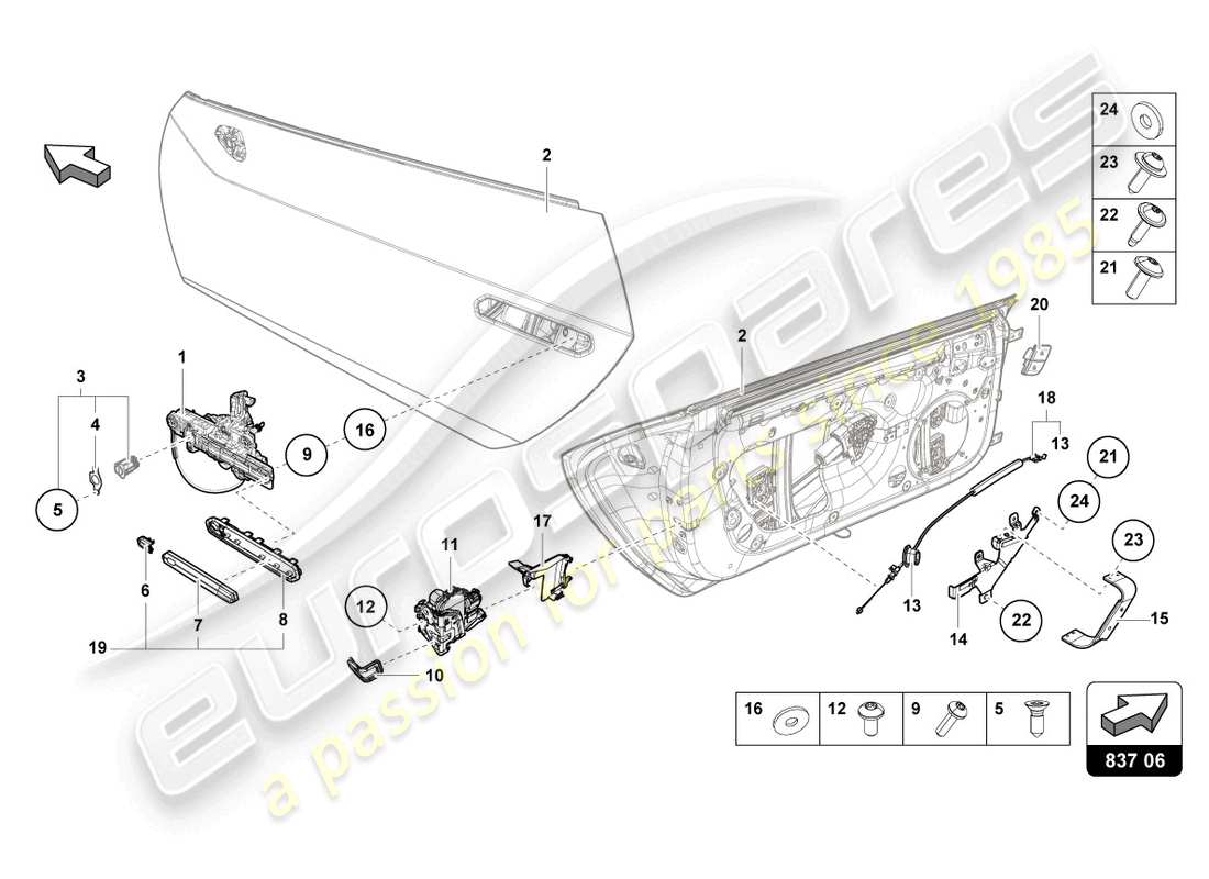 lamborghini sto (2022) maniglia della porta, interna diagramma delle parti