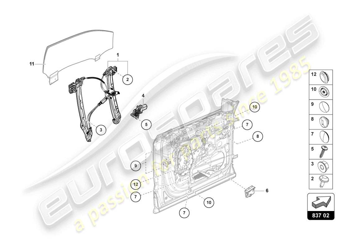 lamborghini urus (2022) regolatore della finestra con motore diagramma delle parti